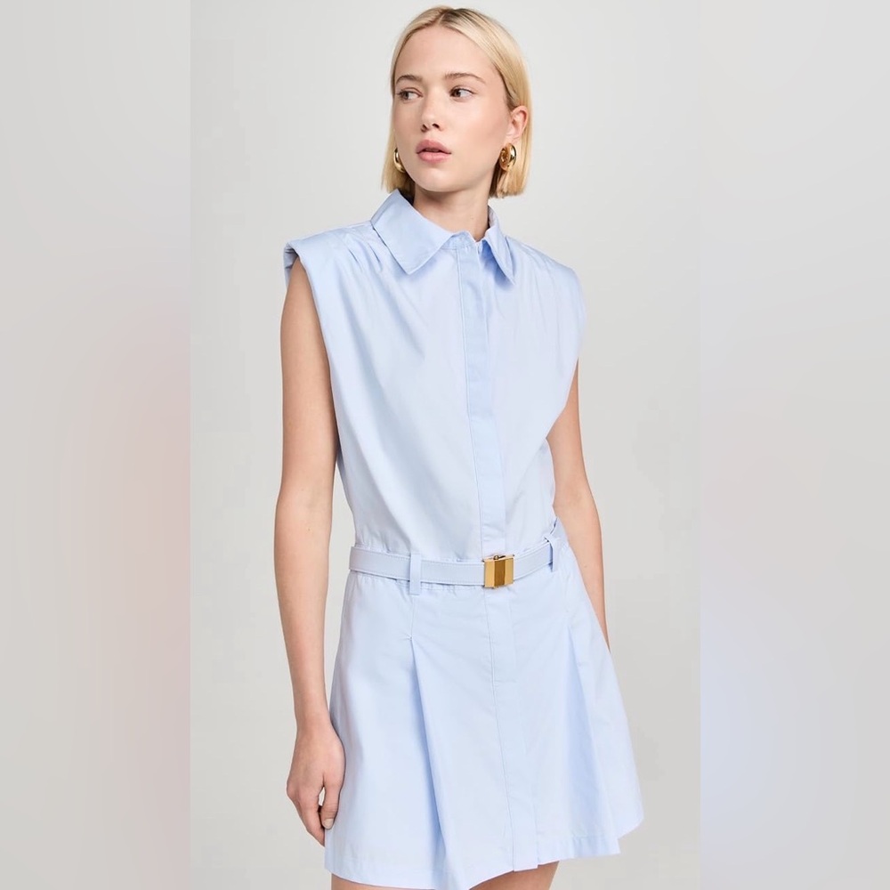 English Factory Sleeveless Shirt Mini Dress, Powder Blue, Size L